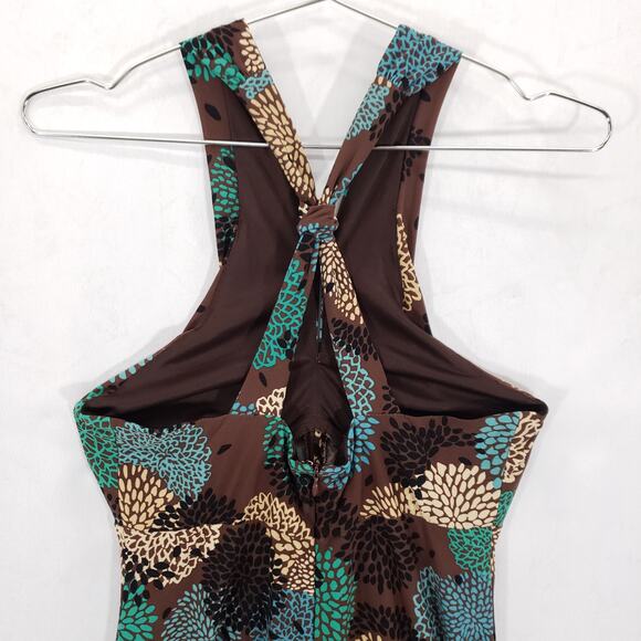 Nine West Dress Womens 4 Brown Multi Floral Boho Sleeveless Keyhole Back Midi - Picture 5 of 8